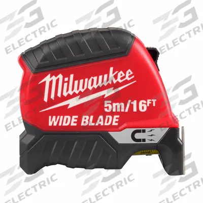MILWAUKEE Wide Blade Magnetic Tape Measure: Magnetic Single Hook Tip, 16 ft / 5 m - Inch & Metric Tape Measures