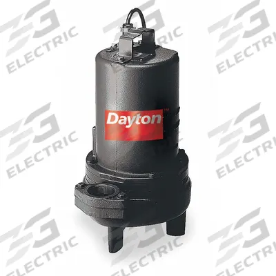 Dayton Sewage Ejector Pump: Single Phase, 2 hp, 240V AC, 200 gpm Flow Rate @ 10' of Head - General Purpose Sewage Ejector Pumps
