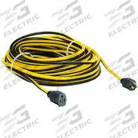 APPROVED VENDOR Extension Cord: Outdoor Use, 100 ft Lg, Outlet, 5-15P, 12/3, SJTW, Black/Yellow (MPN 52NY23). Key specifications — Brand: APPROVED VENDOR; Temperature Rating: -40° to 167°F; NEMA Plug Configuration: 5-15P.