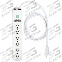 TRIPP LITE Outlet Strip: 6 Outlets, 6 ft Cord Lg, 15 A Current, UL 1363, White, 5-15P, 1 1/2 in Wd (MPN PS-606-HG). Key specifications — Brand: TRIPP LITE; Mounting Style: Keyhole.