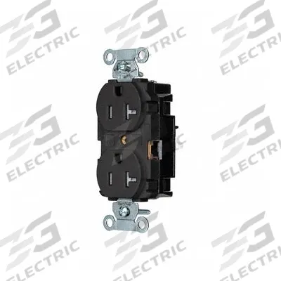 HUBBELL Receptacle: Duplex, 5-20, Black, 125V AC, 20 A, 2 Pole / 3 Wire (MPN BR20STBKTR) - General Purpose Receptacles
