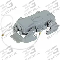 HARTING Rectangular Connector Cover: Size 10 B, Dual Lever, Gray, Aluminum Die-Cast, IP65, Aluminum (MPN 09300105423). Key specifications — IP Rating: IP65; Size Designation: 10 B; Seal Material: NBR; Locking Type: Dual Lever; For Housing Type: Hoods; Brand: HARTING; Primary Material: Aluminum; Operating Temperature Range: -40 to 125 Degrees C.