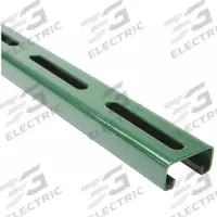 Strut Channel - Slotted: Steel, Painted, 14 ga Gauge, Slotted Holes, 4 in Slot Spacing (MPN FS-500SL GR 120.00). Key specifications — Material: Steel; Color: Green; Finish: Painted; Hole Size: 13/32 in x 3 in; Hole Spacing: 4 in Center to Center; Slot Type: Long Slotted; Brand: APPROVED VENDOR.