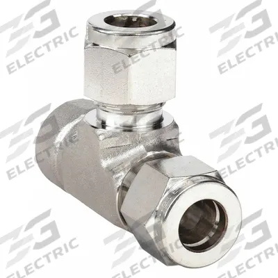 PARKER Compression Tee Fitting: 3/8 in OD x 1/4 in Pipe x 3/8 in OD Fitting Size - Double-Ferrule Stainless Steel Fittings