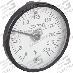 REOTEMP Magnetic Dial Thermometer: 0°F to 250°F /-20°C to 120°C, +/- 2% Full Scale Accuracy (MPN SUR25FV2). Key specifications — Accuracy: +/- 2% Full Scale; Brand: REOTEMP.