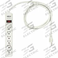 TRIPP LITE Outlet Strip: 6 Outlets, 6 ft Cord Lg, 790 J Rated Energy, 15 A Current, Gray, 5-15P (MPN TLP606TAA). Key specifications — Brand: TRIPP LITE; Mounting Style: Keyhole.