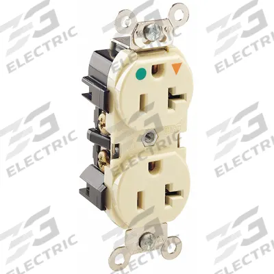 LEVITON Receptacle: Hospital Grade Fed. Spec., Duplex, 5-20R, Ivory, 125V AC, 20 A - General Purpose Receptacles