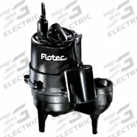 FLOTEC Sewage Ejector Pump: Cast Iron, Single Phase, 1/2 hp, 115V AC, 90 gpm Flow Rate @ 10' of Head (MPN FPSE3601A). Key specifications — Impeller Material: Thermoplastic; Rated Voltage: 115V AC; Hazardous Location Class: Not Rated; Brand: FLOTEC; Discharge Orientation: Vertical; Switch: Piggyback Tether Float.