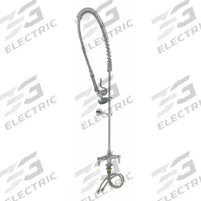 T&S BRASS Pre Rinse Faucet: Deck, Single-Post, 1 Mounting Holes, Brass, Chrome - Pre-Rinse Faucets with Spray Spring Hose