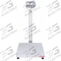 OHAUS Industrial Bench Scale: 24 in x 24 in, IP67, Column-Mounted, Defender 5000, Stainless Steel (MPN 30461687). Key specifications — Connection Ports: 2 In/4 Out Discrete I/O; Readability: 0.02 lb/10 g; Brand: OHAUS; Weighing Surface Material: Stainless Steel.