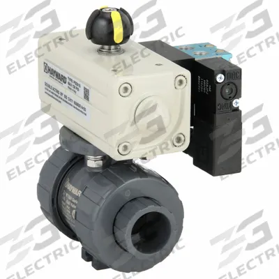HAYWARD FLOW CONTROL Pneumatically Actuated Two-Way Ball Valve: 3/4 in, PVC - PVC Pneumatically-Actuated Ball Valves