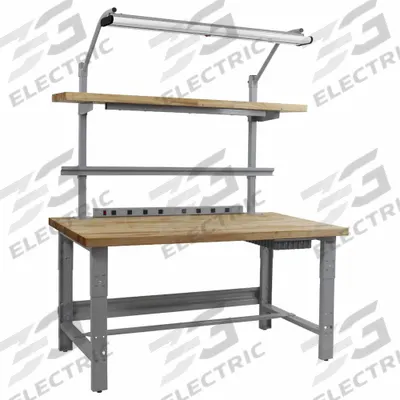BENCHPRO Workbenches: Adj Ht, Maple, 72 in x 30 in, 1,200 lb Overall Load Capacity - Workstations with Power, Storage & Overhead Lighting