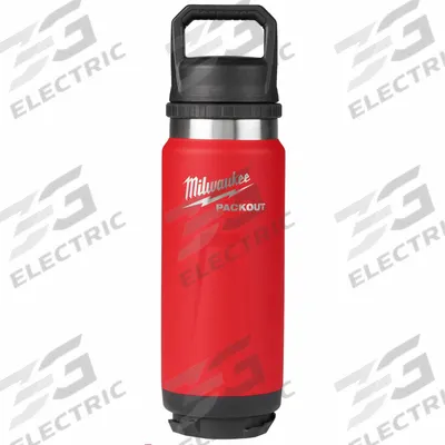 MILWAUKEE Insulated Bottle: 24 oz Capacity, Red, Metal, 12 in Overall Ht - Insulated Stainless Steel Water Bottles