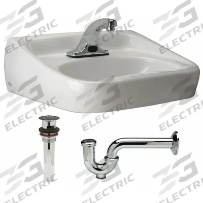 ZURN Bathroom Sink Kit: Z5350 Std Lavatories, White, Vitreous China, Sensor - One-Station Wall-Mounted Bathroom Sinks with Faucets