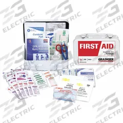 FIRST AID ONLY First Aid Kit and Housing: Industrial, 10 People Served, 77 Components, Metal (MPN 54557). Key specifications — Adhesive Bandages Included: Fingertip Bandage; Application: Industrial; Brand: FIRST AID ONLY; Housing Color: White; Housing Material: Metal; Includes Oral or Inhalant Medication: Medication Included; Mountable: Wall Mount; Oral and Inhalant Medicinals Included: (6) Non-Aspirin Pain Relievers.