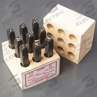 YOUNG BROS. STAMP WORKS Hand Stamp Kit: 0 thru 9 (6 doubles as 9), 1/8 in Character Ht, Steel (MPN 03091). Key specifications — Material: Steel; Brand: YOUNG BROS. STAMP WORKS; Characters Included: 0 thru 9 (6 doubles as 9).
