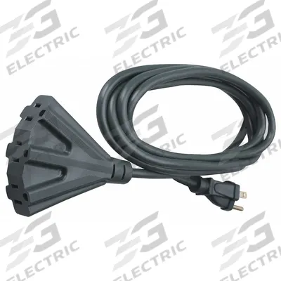 SOUTHWIRE Extension Cord: Outdoor Use, 25 ft Lg, 3 Outlets, 5-15P, 14/3, SJTOW, Black - Outdoor Extension Cords with Multiple Outlets