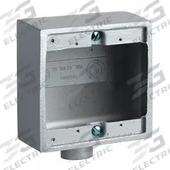 HUBBELL KILLARK Device Box: Aluminum, Square, 2 Gangs, 3/4 in Hub Size, 47 cu in Capacity, Gray (MPN 2FD-2). Key specifications — Color: Gray; Brand: HUBBELL KILLARK.