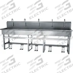 SANI-LAV Wash Station: 45 in Overall Ht, 97 in Bowl Lg, 8 in Bowl Dp, 2 gpm Flow Rate, 16 ga (MPN 510FS). Key specifications — Includes Side Splash: Side Splash Not Included; Brand: SANI-LAV.