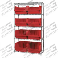 QUANTUM STORAGE SYSTEMS Bin Shelving: 42 in x 18 in x 74 in, 1 Sided, 8 Bins, Open, Stacking Bin (MPN WR5-543RD). Key specifications — Includes Bins: Yes; Bin Material: Polypropylene; Frame Color: Silver; Bin HxWxD: (8) 11-7/8 in x 18-3/8 in x 19-3/4 in; Frame Material: Steel; Bin Color: Red; Brand: QUANTUM STORAGE SYSTEMS.