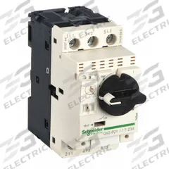 SCHNEIDER Manual Motor Starter: Non-Reversing, 3 Poles, 23 A, Thermal Protection, Selector Switch (MPN GV2P21). Key specifications — Maximum Voltage Rating: 600V AC; Brand: SCHNEIDER; Thermal Units Required: None (Starter Includes Integrated Thermal Units); Frame Size (Width): 45mm.