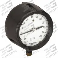 ASHCROFT Process Compound Gauge: 0 psi to 100 psi, White, 4 1/2 in Dial, 1/2 in NPT Male, Bottom (MPN 451279AS04LV/100#). Key specifications — Brand: ASHCROFT; Pointer Color: Black; Accuracy: ±0.5%; Dial Color: White; Gauge Wetted Parts: Brass / Bronze; Case Material: Phenolic; Vibration Resistance Properties: None; Pressure Range: 0 psi to 100 psi.