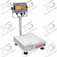 OHAUS Industrial Bench Scale: 12 in x 14 in, IP66/IP67, Column-Mounted, 30 lb Wt Capacity - Imperial (MPN i-D33XW15C1R6 AM). Key specifications — Connection Ports: Ethernet; Readability: 0.005 lb/2 g; Brand: OHAUS; Weighing Surface Material: Stainless Steel.