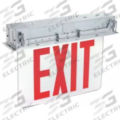 Edge-lit Exit Sign: 2 Faces, Red, Aluminum, Universal Field Selectable Chevrons, LED, Silver (MPN EDGRNY 2 R EL). Key specifications — Housing Color: Silver; Brand: LITHONIA LIGHTING; Lighting Technology: LED; Self Diagnostics: No; Housing Material: Aluminum; Text Color: Red.