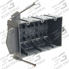 RACO Electrical Box: PVC, Nonmetallic Material & Nominal Size, 3 Gangs, 2 3/4 in Box Dp, NMSC Clamps (MPN 7846RAC). Key specifications — Brand: RACO; Bracket Style: Fixed, 1/2" Setback; Clamp Style: NMSC.