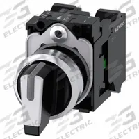 SIEMENS Selector Switch: 22 mm Panel Mounting Size, 3 Positions, Short Lever, 1NO (MPN 3SU11502BM603NA0). Key specifications — AC Contact Rating: 10 A @ 500 V; Action: Momentary/Momentary/Momentary; Cam: No Cam Included; DC Contact Rating: 5 A @ 500 V; Hazardous Location Specification: Not Rated; Operator Head Material: Plastic; Operator Head Type: Short-Handled Knob; Operator Illumination: Illuminated.