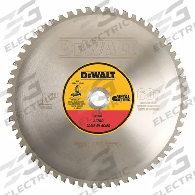 DEWALT Circular Saw Blade: 12 in Blade Dia., 60 Teeth, 0.09 in Cut Wd, 1 in Arbor Size - Steel & General Metal-Cutting Blades
