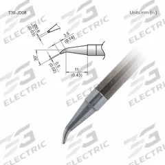 HAKKO Soldering Tip: T39 Series, Bent Chisel, 0.8 mm W, 14.5 mm Lg (MPN T39-JD08). Key specifications — Brand: HAKKO; Compatible Handpiece Manufacturer Model Number: FX-9702; Manufacturer Part Number: T39-JD08.