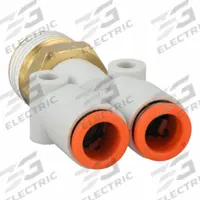 SMC Push-Fit Wye Fitting: 5/16 in OD x 5/16 in OD x 3/8 in Pipe x 5/16 in Pipe Size, White (MPN KQ2U09-03AS). Key specifications — Brand: SMC.