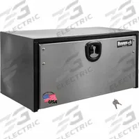BUYERS PRODUCTS Underbody: Underbody Truck Box, Single Drop-Down Door Door, 24 in Overall Dp, Steel (MPN 1704703). Key specifications — Color: Gloss Black/Silver; Brand: BUYERS PRODUCTS; Lock Type: Keyed.