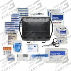 FIRST AID ONLY First Aid Kit: Vehicles, 24 People Served, 93 Components, Fabric (MPN 91389). Key specifications — Adhesive Bandages Included: (5) Adhesive Knuckle Bandages; Application: Vehicles; Brand: FIRST AID ONLY; Housing Material: Fabric; Includes Oral or Inhalant Medication: No Medication Included; Oral and Inhalant Medicinals Included: No Oral/Inhalant Medicinals; Standards: OSHA; Topical Medicinals Included: No Topical Medicinals.