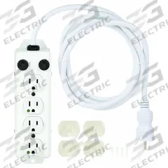 TRIPP LITE Outlet Strip: 4 Outlets, 7 ft Cord Lg, 15 A Current, UL 1363A, White, 5-15P, 2 1/2 in Wd (MPN PS-407-HG-OEM). Key specifications — Brand: TRIPP LITE; Mounting Style: Screw.