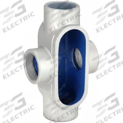 Conduit Outlet Body: Iron, 2 in Trade Size, X Body, 52.8 cu in Body Capacity, Threaded Hub (MPN X67). Key specifications — Finish: Zinc Plated with Powder Coated; For Use With: RMC; Brand: THOMAS & BETTS; Hub Style: Threaded.