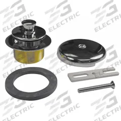 AB&A Waste and Overflow Kit: Brass, 1 1/2 in Overall Dia, 2 1/2 in Overall Ht, Push and Pull, Silver (MPN 60355). Key specifications — Color: Silver; Includes: Bath Waste; Connection Type: Threaded; Material: Brass; Grate Material: Stainless Steel.