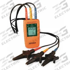 EXTECH Phase Sequence Tester: 15 Hz to 400 Hz, 40 V to 600 V, CAT III 600V, For Three Phase, Digital (MPN 480400). Key specifications — Circuit Connection Type: Alligator Clips; Brand: EXTECH; CAT Safety Rating: CAT III 600V.