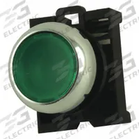 EATON Flush Push Button: Green, 22 mm Mounting Size, Non-Metallic, Momentary (MPN M22M-DL-G). Key specifications — Brand: EATON; Action: Momentary; Series: M22; Push Button Material Type: Non-Metallic.
