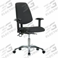 ESD Chair: Vinyl, Arms Included, Ht Range 19 in to 24 in, 18 1/2 in Seat Wd, 17 in Seat Dp, Adj (MPN BR-ESD-VDHCH-MB-CR-T0-A1-EC-ESDBLK). Key specifications — Foot Support: No; Back Tilt Backward: 13.5°; Back Tilt Forward: 10.5°; Base Material: Aluminum; Brand: APPROVED VENDOR; Product Type: ESD Chair; ESD-Safe: ESD-Safe.