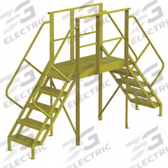 TRI-ARC Crossover Bridge: 4.2 ft Platform Ht, Steel, 1,000 lb Load Capacity, Perforated, 5 Steps (MPN 7CZ00). Key specifications — Brand: TRI-ARC; Color: Yellow; Tread Type: Perforated.