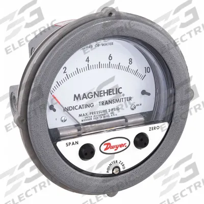 Dwyer Indicating Differential Transmitter: Dial, 0 in wc to 1 in wc, Screw Terminals - Differential Pressure Transmitters with Dial Display