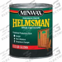 MINWAX Finish: Varnish, Exterior/Interior, Oil, 1 qt Container Size, Wood, Gloss, Clear, Clear (MPN 63200444). Key specifications — Brand: MINWAX; Transparency: Clear; Use Location: Exterior; Sheen: Gloss; Sub-Brand: Minwax; Color: Clear.