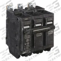 GE Miniature Circuit Breaker: THHQB, 60 A, 120/240V AC, Three Phase, 22kA at 120/240V AC, 3 Poles (MPN THHQB32060). Key specifications — attr195972: 60 A; attr195973: 120/240V AC; attr195974: Three; attr195975: 22kA at 120/240V AC; attr195976: Lighting Panels.