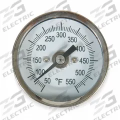 APPROVED VENDOR Dial Thermometer: 50°F to 550°F, 9 in Stem Lg, 2 in Dial Dia (MPN 1NFX7). Key specifications — Accuracy: ±1.5% Above 451 °F; Brand: APPROVED VENDOR.