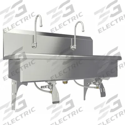 SANI-LAV Wash Station: 2 Stations, 8 in Bowl Dp, 37 in Bowl Lg, 16 1/2 in Bowl Wd - Two-Station Wall-Mounted Wash Stations with Faucets