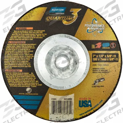 NORTON Depressed Center Grinding Wheel: Type 28, 7" x 1/4" x 5/8"-11, Ceramic - Cool-Cutting Grinding Wheels for Carbon & Stainless Steel