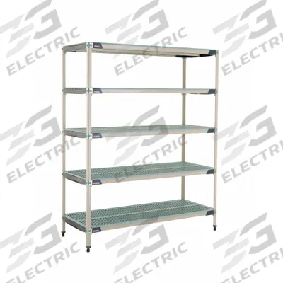 METRO Plastic Industrial Shelving: 24 in x 60 in, 74 in Overall Ht, 5 Shelves - Harsh-Environment Antimicrobial Stationary Plastic Shelving