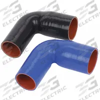 FLEXTECH Elbow Reducer: 2 1/4 in_2 1/2 in Hose Inside Dia., 12 in Hose Lg, Blue, Silicone, Silicone (MPN R90-225/250). Key specifications — Hose Cover Material: Silicone; Hose Color: Blue; Temp. Range: -65° to 350°F; Hose Tube Material: Silicone; Brand: FLEXTECH.